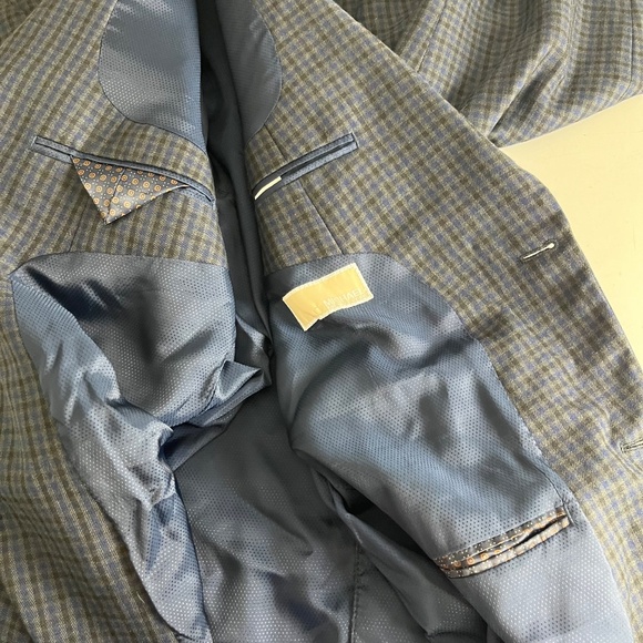 Michael Kors Navy Blue & Charcoal Gingham Check Blazer Suit Jacket Mens 44L Poly - Picture 9 of 10